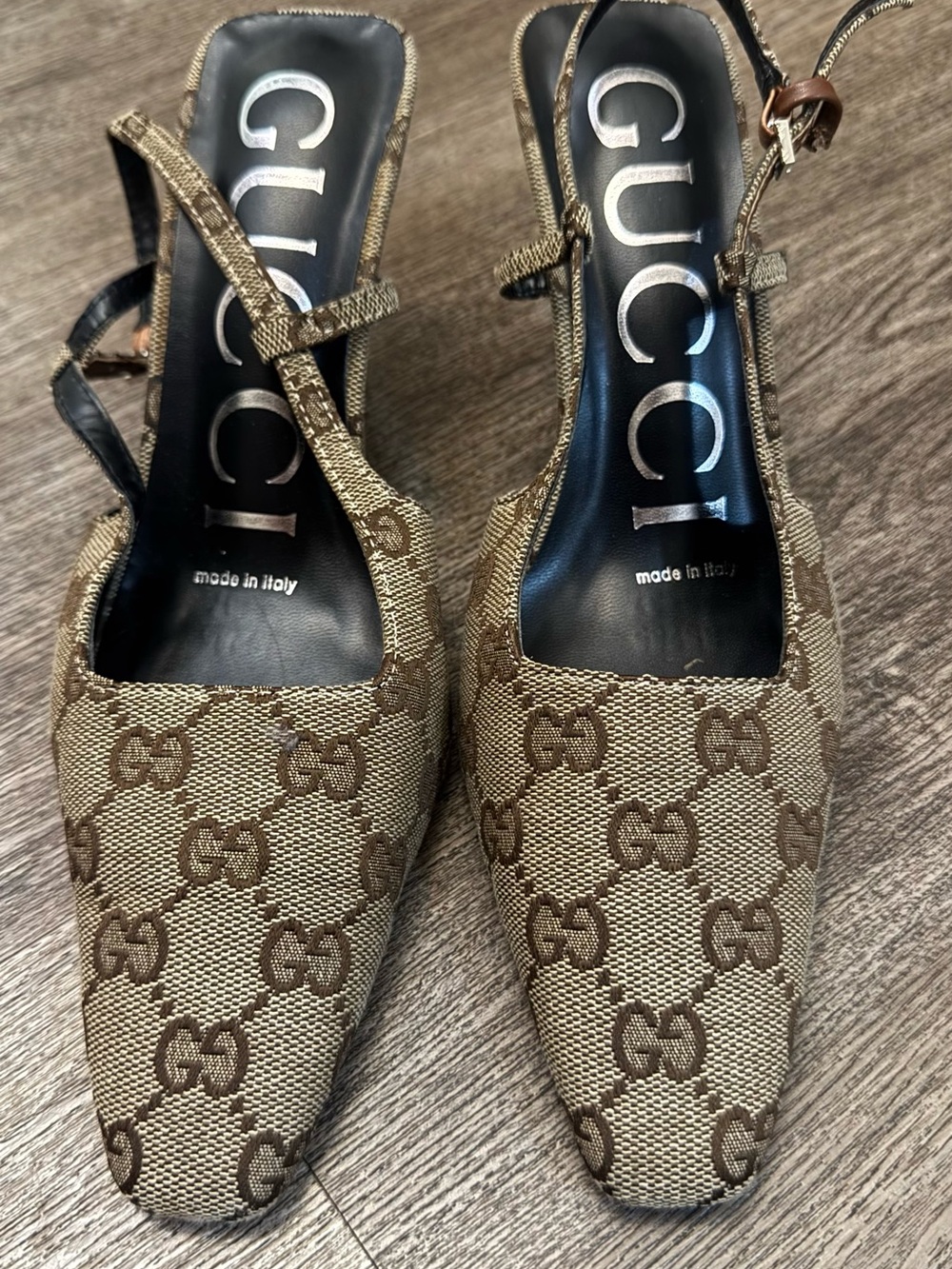 & Other Stories Brown and Beige Monogram Slingback Heels